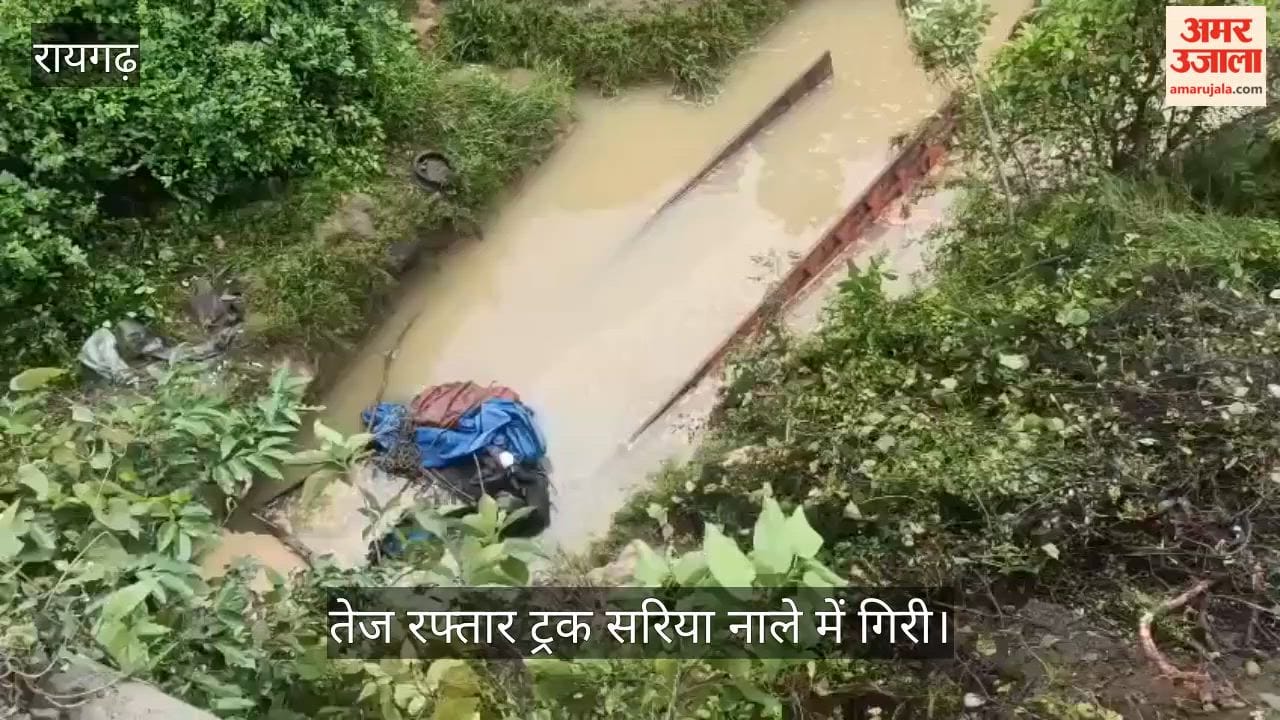 In Raigarh, a truck plunged 70 feet from a bridge into a deep ravine; the driver is missing and feared drowned