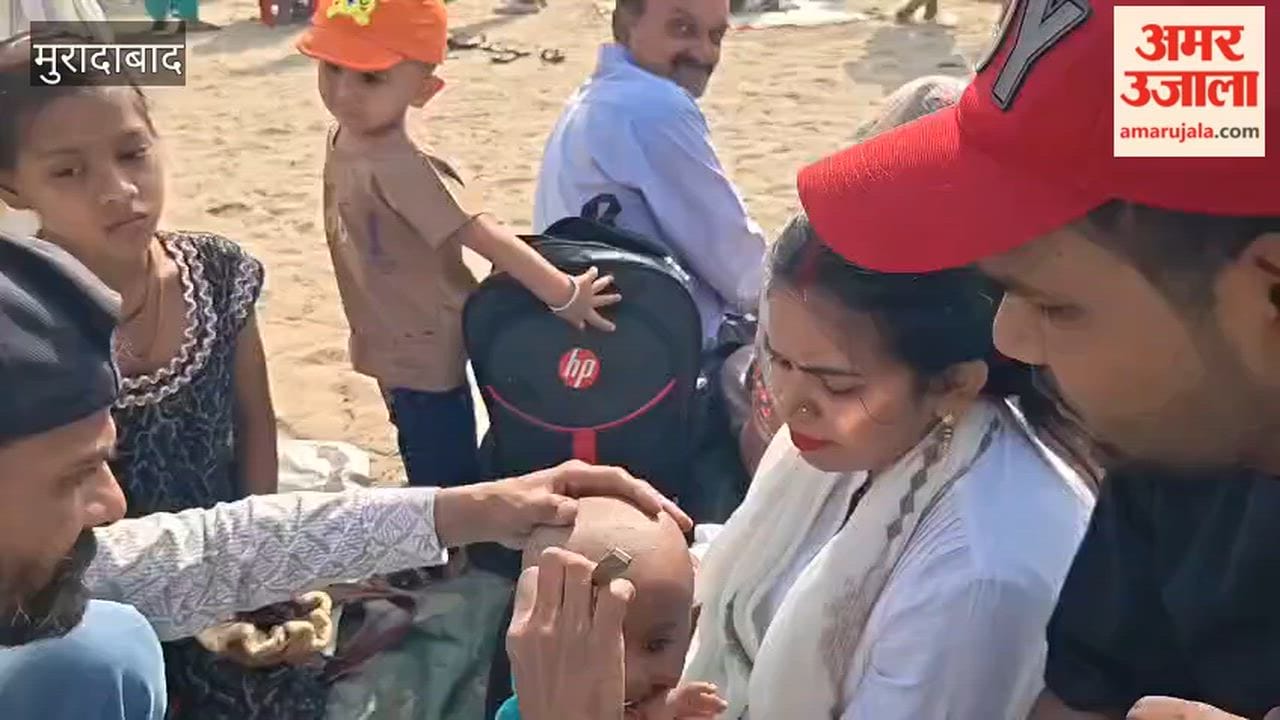 Children underwent their head-shaving ceremonies after bathing at the Ganga Ghats