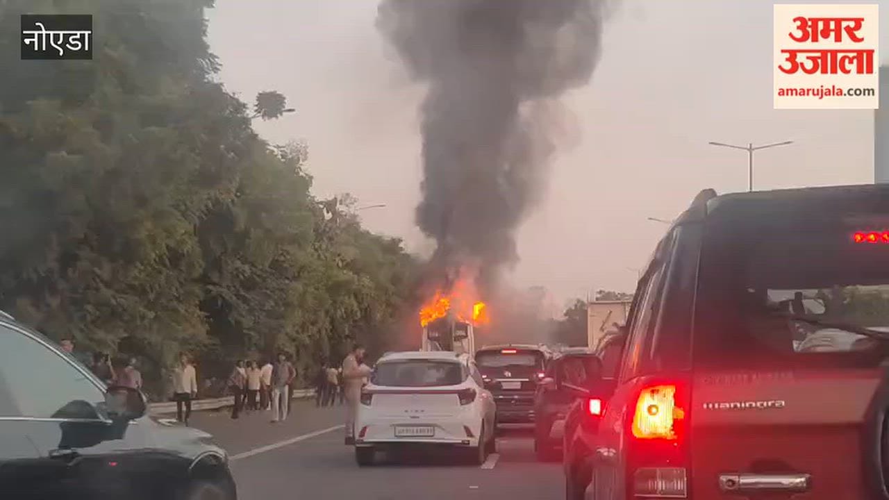 Fire breaks out in double decker bus on Noida Greater Noida Expressway