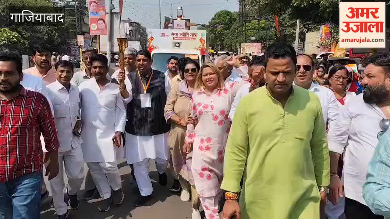 Ghaziabad MLA Sanjeev Sharma and his workers took out Seva Jyoti Yatra
