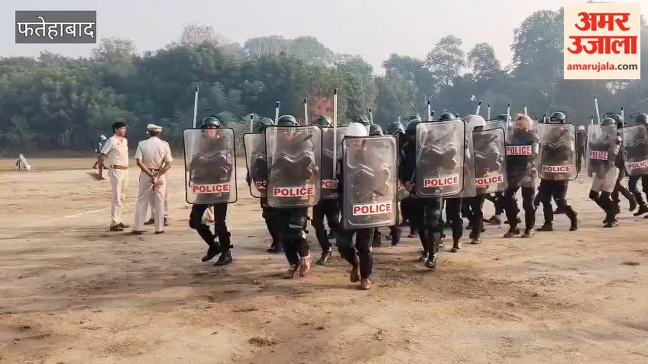 Crowd control exercise using water cannons in Fatehabad; police preparedness tested during mock drill