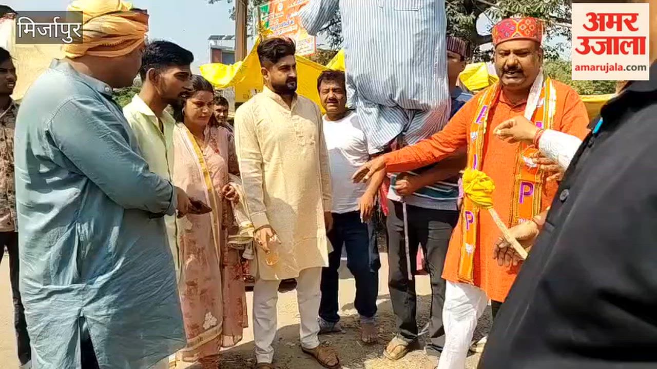 BJP workers in Mirzapur burn effigy in protest against Kharge's statement, VIDEO