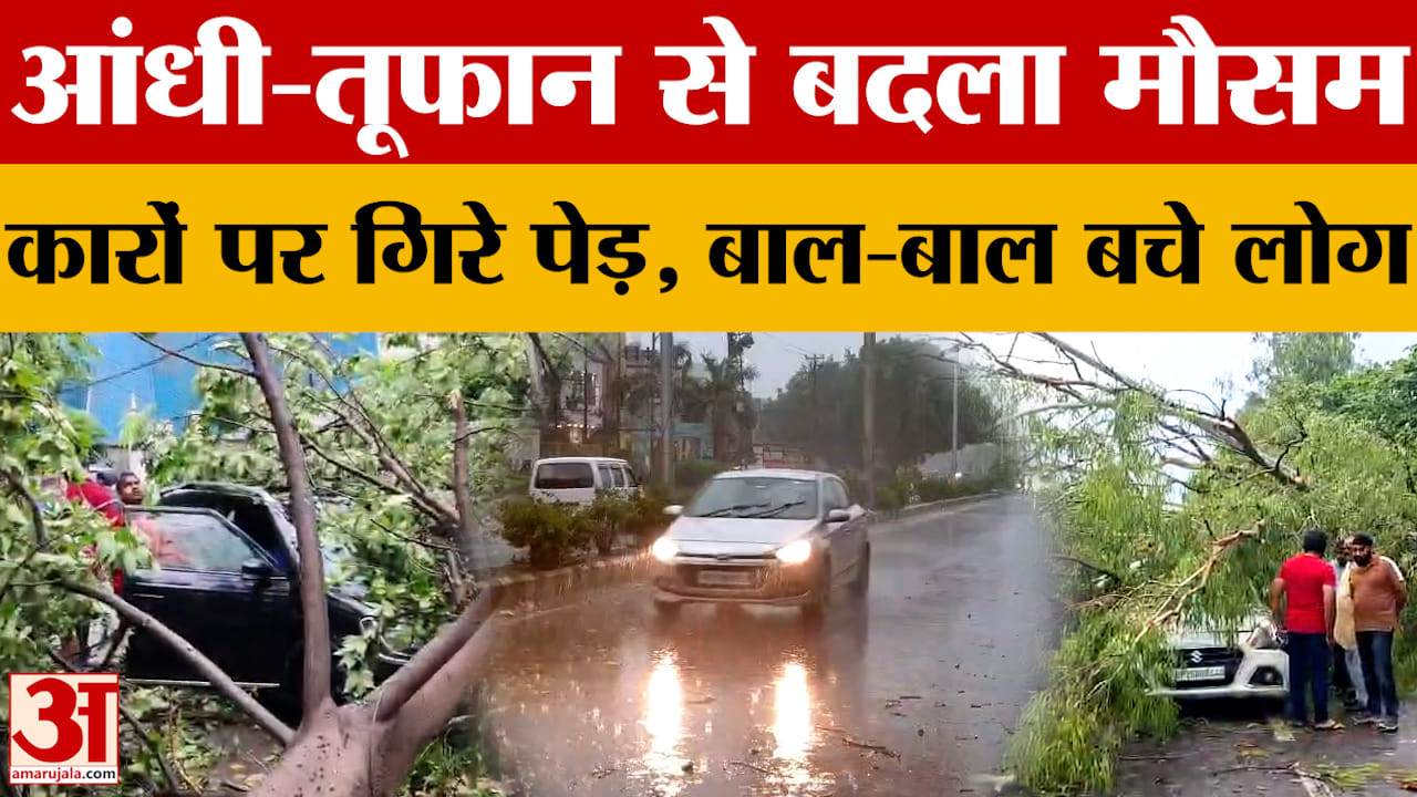आंधी-तूफान से बदला मौसम, कारों पर गिरे पेड़, बाल-बाल बचे लोग